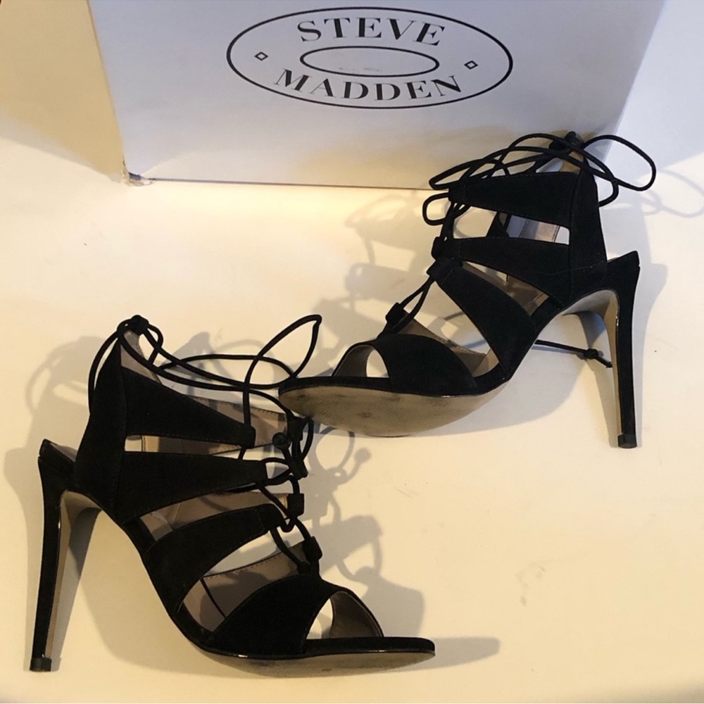 Steve Madden Black Lace-Up Heels- Size 8.5
